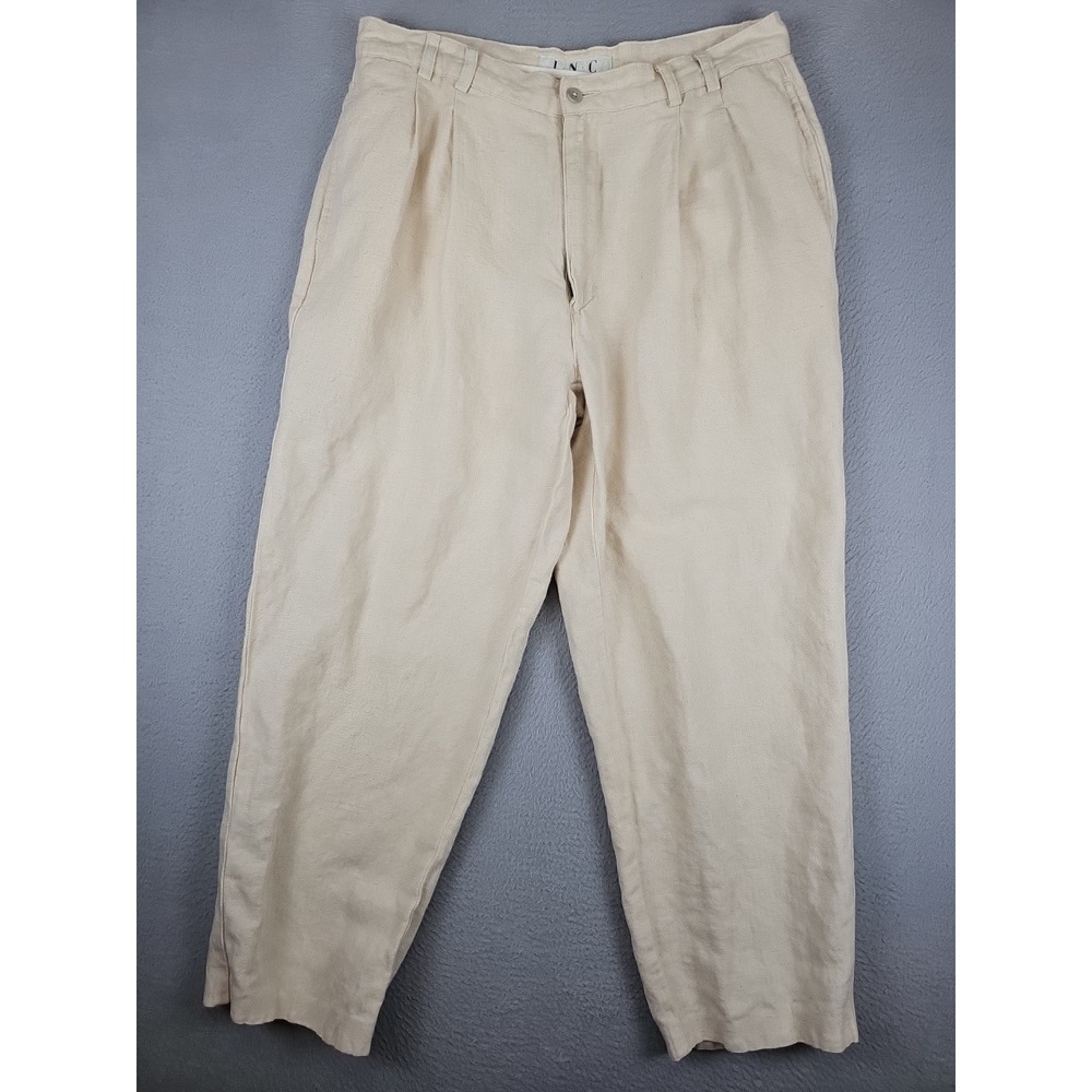 INC International Concepts Linen Blend Tapered Crop High Rise Pants Size 34x26